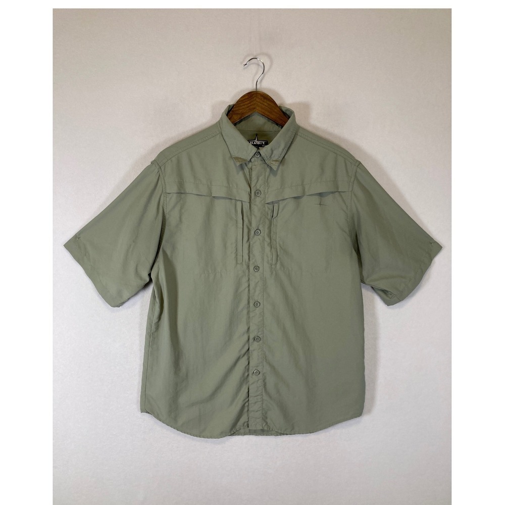 Outdoor Gorpcore Habit Mens Med Shadow Green Short Sleeve Fishing Hiking Shirt‎